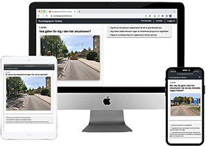Gör ditt teoriprov på dator, surfplatta eller telefon. Välj den enhet som passar dig.